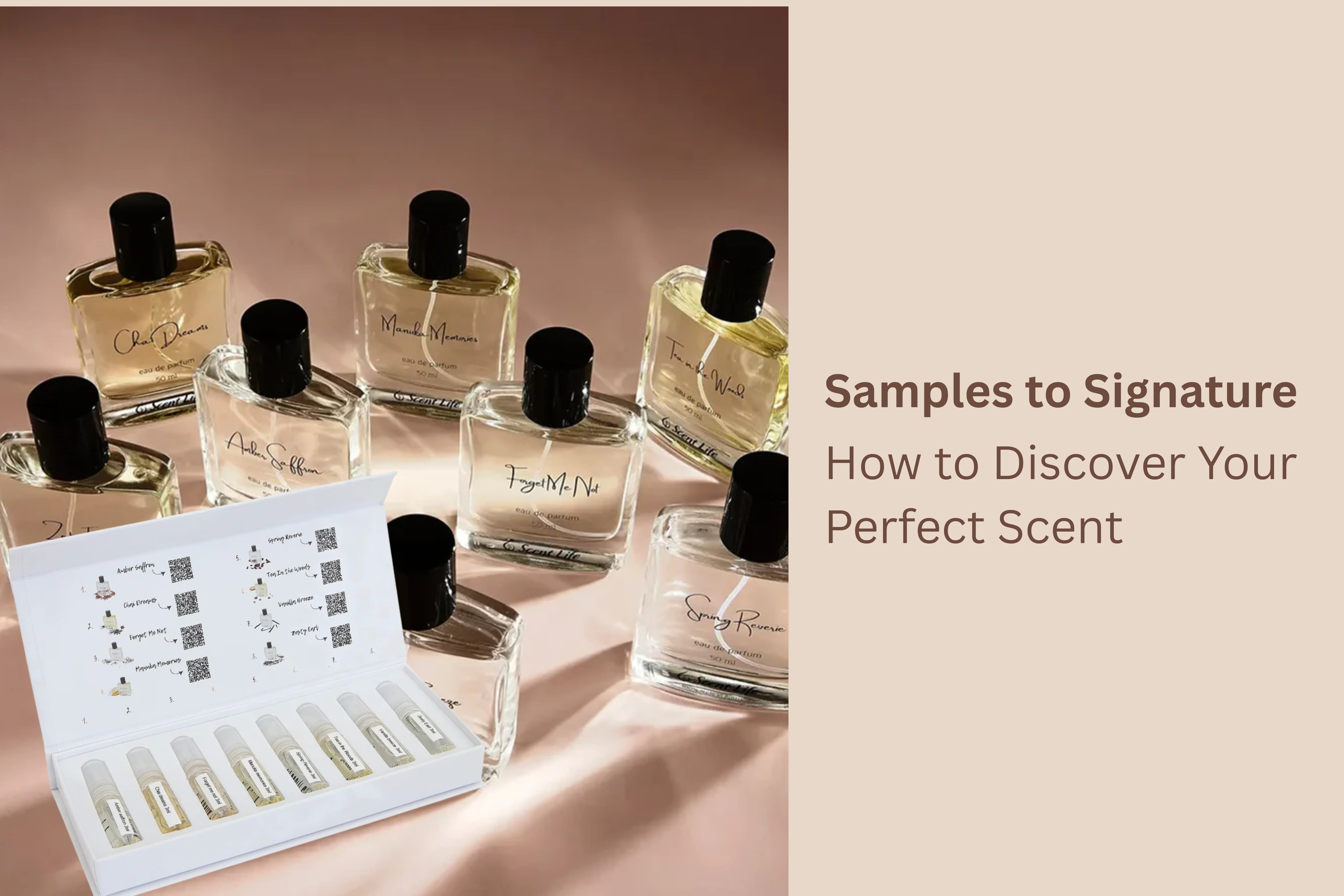 Our samples laid out in their sustainable bottles and packaging